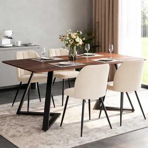 Brown wooden dining table and - dining,